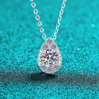 S925 Sterling Silver Moissanite Necklace with Teardrop Pear Pendant, Elegant and Versatile.-6.5mm zircon  925 silver