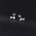 wholesale Sterling Silver S925 Threaded Bow Diamond Stud Earrings, Ins Style Small and Dainty Student Women Earrings M02919-0-2