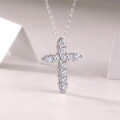 wholesale S925 Silver Fashionable and Luxurious Religious Cross Necklace for Women with Moissanite, Non-Tarnishing, Wholesale Collarbone Chain-0-3