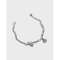 wholesale S925 Sterling Silver 007 Korean Style Personality Bracelet INS Niche Vintage Distressed Letter Double B Bear Design for Women-Thai silver 925 silver