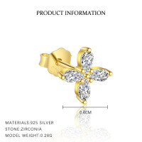 wholesale S925 Sterling Silver Four-Leaf Clover Earrings, Dainty and Versatile Zircon Earring Set for Women-E4864-Gold/Pair 4mm 925 Silver