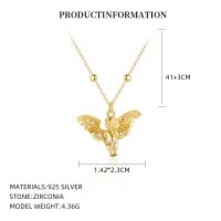 wholesale S925 Sterling Silver Vintage French-style Archangel Cupid Pendant Necklace For Women-A4282_24K yellow 0.05 micron plating_swimming paint_palladium base 925 silver