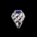 wholesale 925 Silver Gold-Plated Ring with High-Carbon Diamond and Royal Blue GRC Lab-Grown Sapphire Cushion Cut Luxury Jewelry for Women-0-3