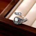 wholesale 925 Sterling Silver Adjustable Bohemian Retro Dragon Moonstone Ring for Women-0-1