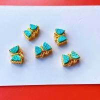 wholesale S925 silver gold-plated with inlaid natural turquoise butterfly accessory DIY bracelet necklace bead spacer pure silver-One butterfly (approximately 4.5*8*11 mm)