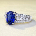 wholesale S925 Sterling Silver Zhuo Zhifan New 7*9mm Simulated Diamond Blue Steel Ring, Fashionable and Versatile-0-3