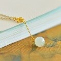wholesale 925 silver gold-plated round bead bamboo leaf jade necklace with certificate, inlaid with antique-style Hetian jade pendant-0-5