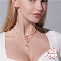 wholesale S925 silver metal egg-shaped diamond-encrusted paperclip pendant necklace, trendy INS accessory-0-2