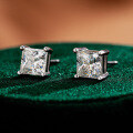 Sterling Silver Four-Prong Square Moissanite Stud Earrings for Women-0-0
