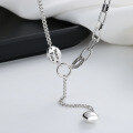wholesale S925 Sterling Silver Patchwork Oval Pendant Heart Tassel Necklace, Vogue Magazine Style Designer Sweater Chain-0-3