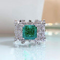 wholesale 925 Silver Zhuo Zhifan Jewelry New 8*8mm Lace-Inspired Green High-Carbon Diamond Ring Geometric Design European and American Style-0-0