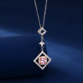 wholesale Metal Square Pink Zircon Pendant Necklace for Women, Elegant and Unique High-End Style Versatile Sparkling Collarbone Chain-0-0