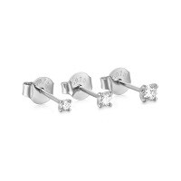 wholesale S925 Sterling Silver Four-prong Moissanite Stud Earrings With Zircon Accents, Edgy Ins Style Piercing Jewelry-Platinum-3pcs/set 925 silver