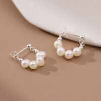 wholesale S925 Sterling Silver Pearl U-Shaped Ear Clasp Retro Luxury High-End Sense Minimalist Versatile Earrings for Women M00078-S925 sterling silver pair gold 925 silver
