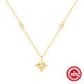 wholesale S925 Sterling Silver Women's Eight-Pointed Star Necklace with Zircon and Pavé-0-5