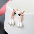 wholesale S925 Sterling Silver Drop-style Inlaid Diamond Shell Pearl Creative Short Earring Studs Korean Fashion Elegant Pearl Jewelry Ear Accessories-0-3