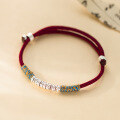 wholesale 999 Silver Nalan Literary Retro Chinese Style Exquisitely Simple Design Coiled Red Cord Adjustable Bracelet S7586-0-3