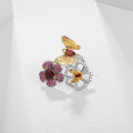 wholesale 925 Silver Designer Natural Amethyst Ring with Nature-Inspired Butterfly and Floral Open Adjustable Ring-0-2