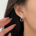 wholesale S925 sterling silver double-layer small square earrings for women, Korean Dongdaemun new style, niche design, high-end earrings-0-3