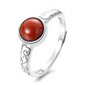 wholesale S925 Sterling Silver Retro Chinese Style Auspicious Cloud Pattern Ring Inlaid with Southern Red Agate, Symbolic Meaning, National Trend Fashion Index Ring-0-5