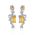 wholesale S925 Sterling Silver Niche Design Natural Topaz Earrings with Purple, Yellow, and Pink Crystal Inlays, Large Carat Colored Gemstone Earrings-0-4