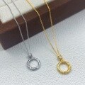 wholesale S925 Sterling Silver Circular Pendant Necklace, Fashionable Literary Niche Design High-End Twist Circle Collarbone Chain-0-2
