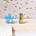 wholesale S925 silver delicate and petite flower gemstone earrings with synthetic turquoise and white sapphire studs-0-1