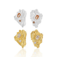 wholesale S925 Sterling Silver 795 Irregular Square Diamond Inlaid Earrings for Women, High-End Textured Wrinkled Design Small Artisan Silver Ear Accessories-18K Gold [Swimming] [With Sterling Silver Earplugs] > 925 Silver