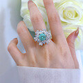 wholesale S925 silver hot-selling ring, Paraiba color, 9mm fireworks-cut high-carbon diamond women's ring, live-streaming wholesale style-0-2