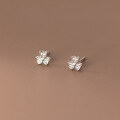 wholesale S925 Sterling Silver Inlaid Diamond Three-Leaf Flower Earrings, Korean Style Simple and Fresh Miniature Summer Ear Accessories M00375-0-1