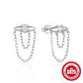 wholesale 925 Sterling Silver Hot-selling Double Chain Tassel Diamond Studded Rivet Versatile Earrings-0-4