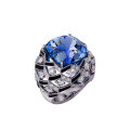 wholesale 925 Silver Gold-Plated Ring with High-Carbon Diamond and Royal Blue GRC Lab-Grown Sapphire Cushion Cut Luxury Jewelry for Women-0-0