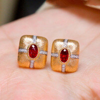 wholesale S925 Sterling Silver Red Elk Earrings Vintage Palace Retro Square Diamond Inlaid Exquisite Versatile Vintage High-End Jewelry-BE0285-Gold Color-White Gold 925 Silver