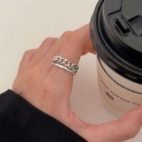 wholesale S925 Sterling Silver Vintage Open-Ended Chain Ring for Women, Korean New Retro Style Distressed Elegant and High-End Feel Ring-Sterling silver (opening adjustable)