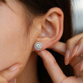 Sterling Silver Round Ear Studs for Women with Moissanite-0-2