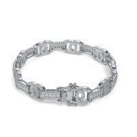 wholesale S925 silver European and American cross-border moissanite fashion bracelet hip-hop Cuban chain trendy personality stylish gold-plated bangle-Zircon Platinum 6.5 inches