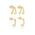 wholesale S925 Sterling Silver Irregular C-shaped Earrings With Zirconia And Curved Lines, Women's Light Luxury Design-0-0