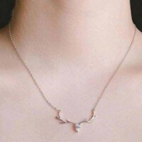 wholesale S925 Sterling Silver "One Deer with You" Moose Necklace for Women, Minimalist Fashion Chain Jewelry Wholesale Christmas Gift-003307-White gold antler necklace 925 silver