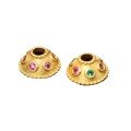 wholesale Gold-plated 925 Sterling Silver Hand-engraved Flower Bead Cap with Ruby and Sapphire Inlays for DIY Bracelet Accessories-0-4
