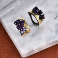 wholesale 925 Silver Gold-Plated Abstract Designer Jewelry Accessory with Natural Amethyst Gemstone Stud Earrings-0-1