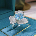 wholesale 10*10mm Radiant Cut Aquamarine Floral Ring for Women, Full Diamond Halo Setting in [Metal Material]-0-0