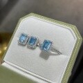 wholesale S925 silver plated with 18k gold, new emerald cut blue moissanite 1-carat daily versatile commuting set-0-4