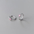 wholesale S925 Sterling Silver Sweet Ear Clasp for Women, Japanese and Korean Style Pink Heart with Single Diamond Twist Hoop Earring M00713-0-2