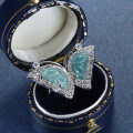 S925 Silver Wholesale Butterfly Ring with NaturalBlue Water Jade-0-2