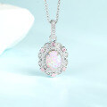 wholesale 925 Silver European and American Fashion Light Luxury Pink Opal Egg-Shaped Necklace for Women, High-End Zircon Collarbone Chain Wholesale-0-1
