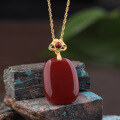 wholesale 925 silver gold-plated with certificate, new Chinese style zodiac red agate chalcedony pendant "Wushi Pai" gift-0-6