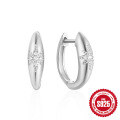 wholesale 925 Sterling Silver Minimalist Leaf Geometric Diamond Accent Simple Hoop Earrings, Popular Niche High-End-0-6