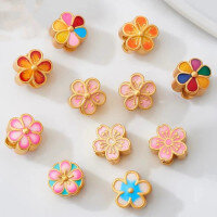 wholesale Metal material, permanent gold-plated DIY bead accessories, peach blossom luck charm, golden cute hand-woven enamel ornaments with holes, anti-drop-Style 5