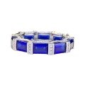 wholesale S925 Silver New Royal Blue Simulated Square Row Diamond Ring Fashion Versatile European and American Best-Seller-0-4