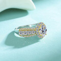 925 Sterling Silver Bicolor Moissanite Ring, 15ct Oval Cut, Women's Light Luxury Design-0-1